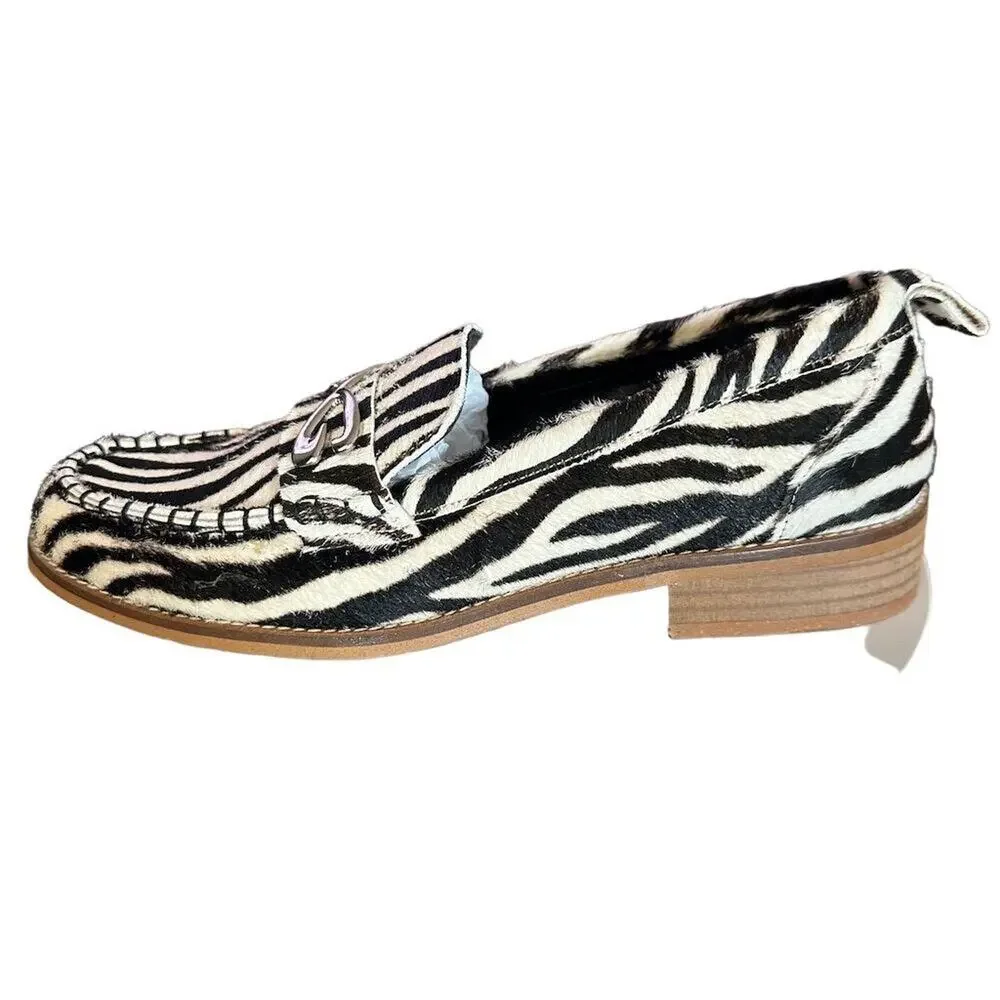 NWOT Etta Grove Women's Zebra calf hair Print‎ Loafers Size 9 Multicolor Flats